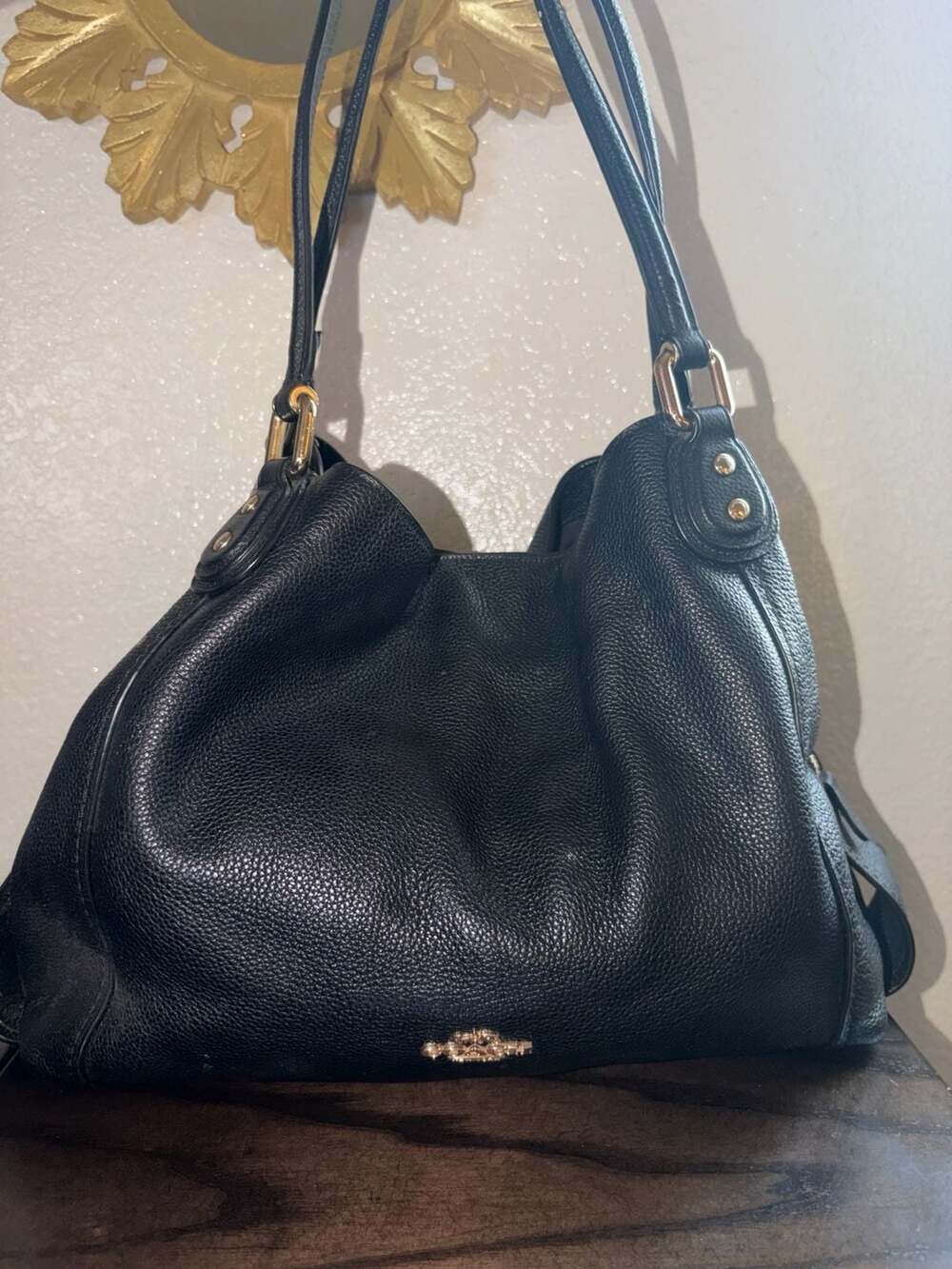 Coach Pebble Leather Hobo Shoulder Bag in Black